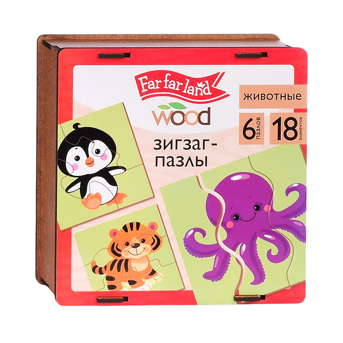 Пазлы зигзаг "Животные" 18 элементов (деревянная) Пазлы зигзаг "Животные" 18 элементов (деревянная)