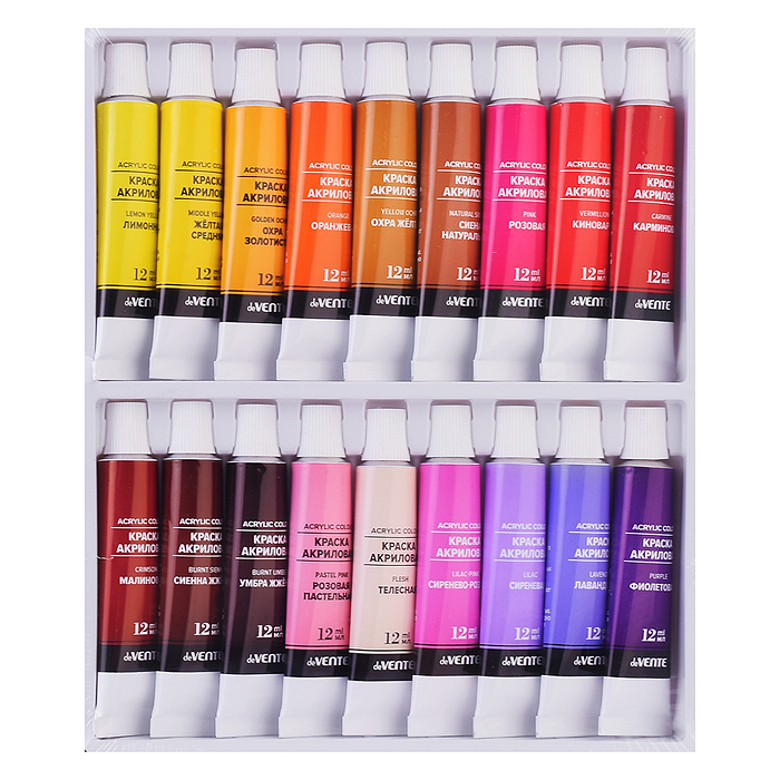 Фото к товару Краски акриловые профессиональные художественные 36 цветов по 12 мл, в алюминиевых тубах Краски акриловые профессиональные художественные 36 цветов по 12 мл, в алюминиевых тубах