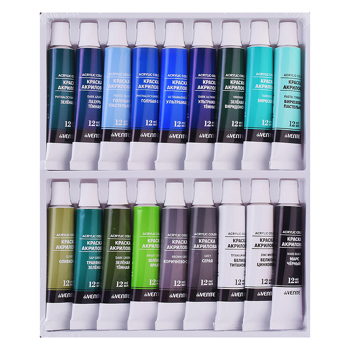 Фото к товару Краски акриловые профессиональные художественные 36 цветов по 12 мл, в алюминиевых тубах Краски акриловые профессиональные художественные 36 цветов по 12 мл, в алюминиевых тубах