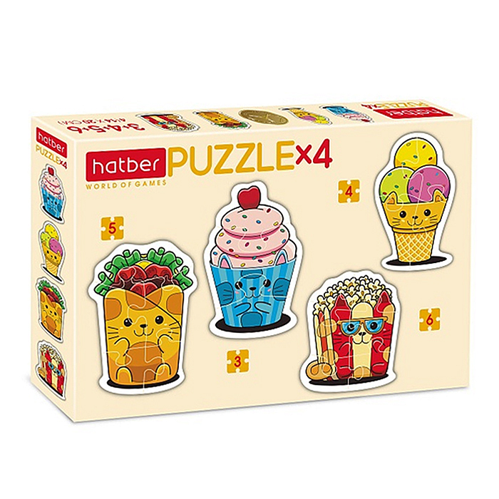 Пазлы фигурные 3-4-5-6 "Котоеда" 4 картинки в 1 коробке Пазлы фигурные 3-4-5-6 "Котоеда" 4 картинки в 1 коробке