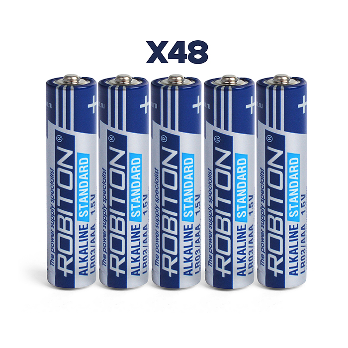 Фото к товару Батарейки алкалиновые ROBITON STANDARD LR03 SR3 (48шт.) Батарейки алкалиновые ROBITON STANDARD LR03 SR3 (48шт.)