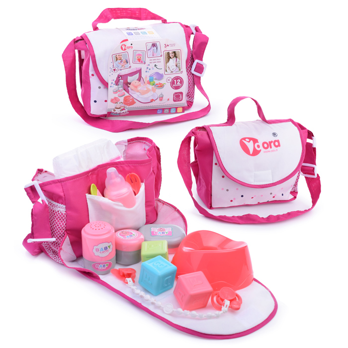 Аксессуары для куклы WZB8807 (сумка, горшок, тапочки, посуда) в рюкзаке
