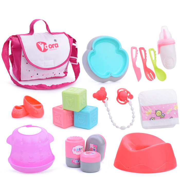 Фото к товару Аксессуары для куклы WZB8807 (сумка, горшок, тапочки, посуда) в рюкзаке Аксессуары для куклы WZB8807 (сумка, горшок, тапочки, посуда) в рюкзаке