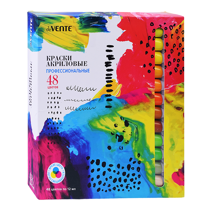 Фото к товару Краски акриловые профессиональные художественные 48 цветов по 12 мл, в алюминиевых тубах Краски акриловые профессиональные художественные 48 цветов по 12 мл, в алюминиевых тубах