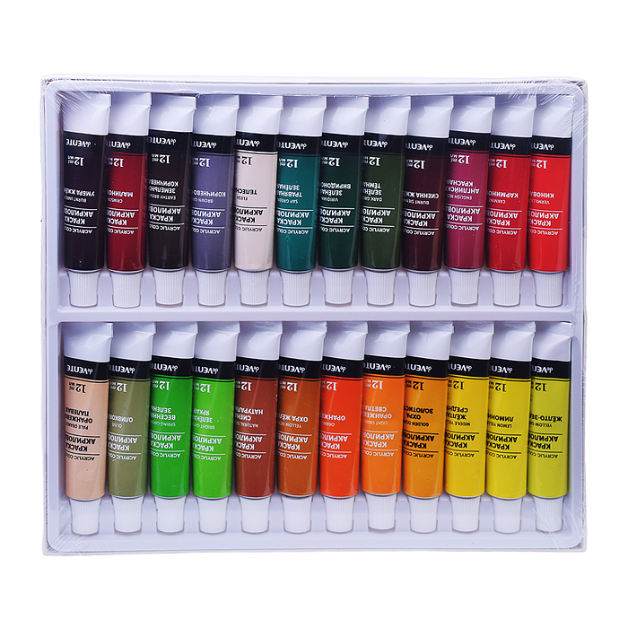 Фото к товару Краски акриловые профессиональные художественные 48 цветов по 12 мл, в алюминиевых тубах Краски акриловые профессиональные художественные 48 цветов по 12 мл, в алюминиевых тубах