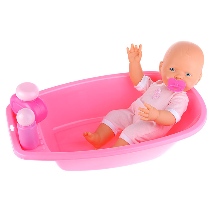 Пупс "Весёлый" (35 см) с соской и набором для купания (в пакете) Пупс "Весёлый" (35 см) с соской и набором для купания (в пакете)