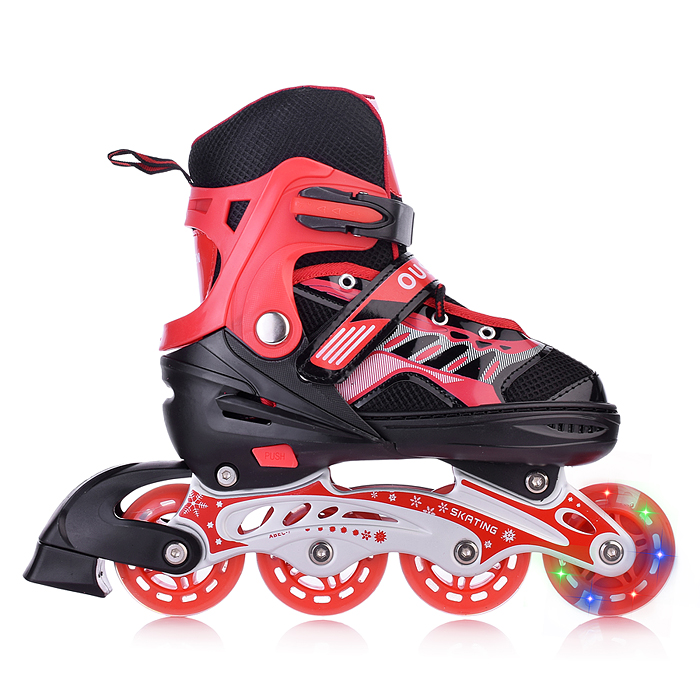Фото к товару Роликовые коньки U001750Y раздвижные, PU колёса со светом, размер M, красные, в сумке Роликовые коньки U001750Y раздвижные, PU колёса со светом, размер M, красные, в сумке