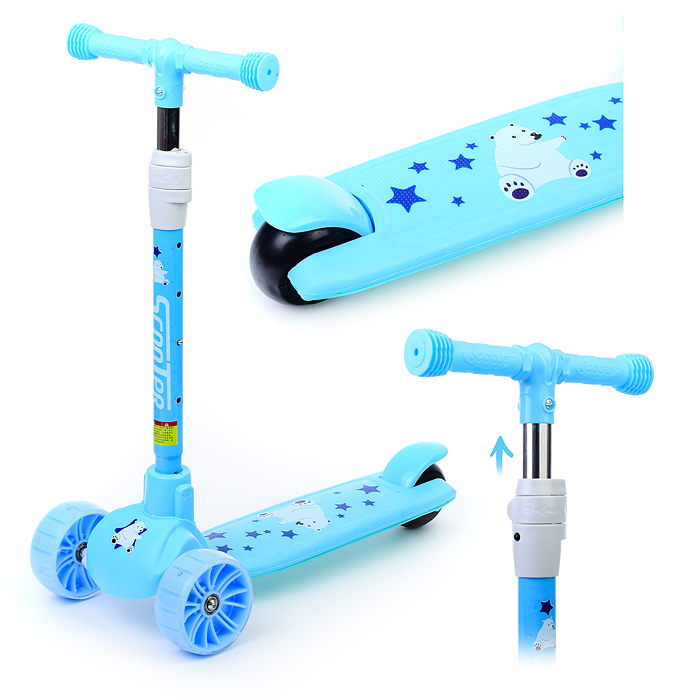 Самокат U038228Y 3-х кол., голубой, PU, ABEC 7, в коробке