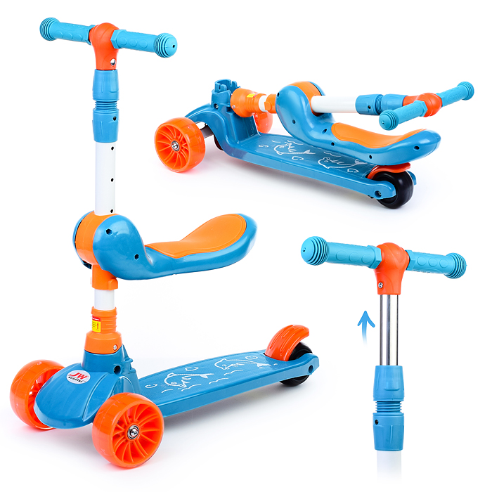 Самокат U038240Y 3-х кол., голубой, PU, ABEC 7, в коробке