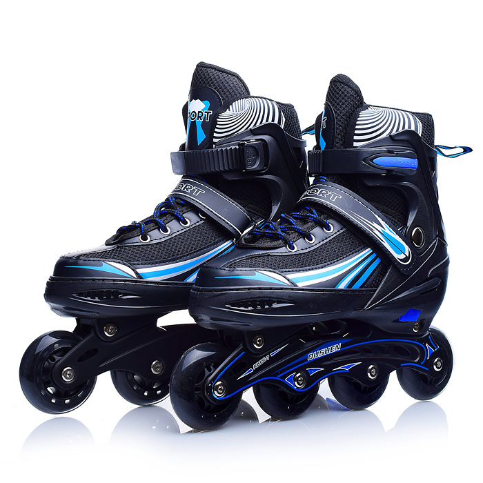 Роликовые коньки U001754Y раздвижные, PU колёса, черно-голубые, размер L, в сумке