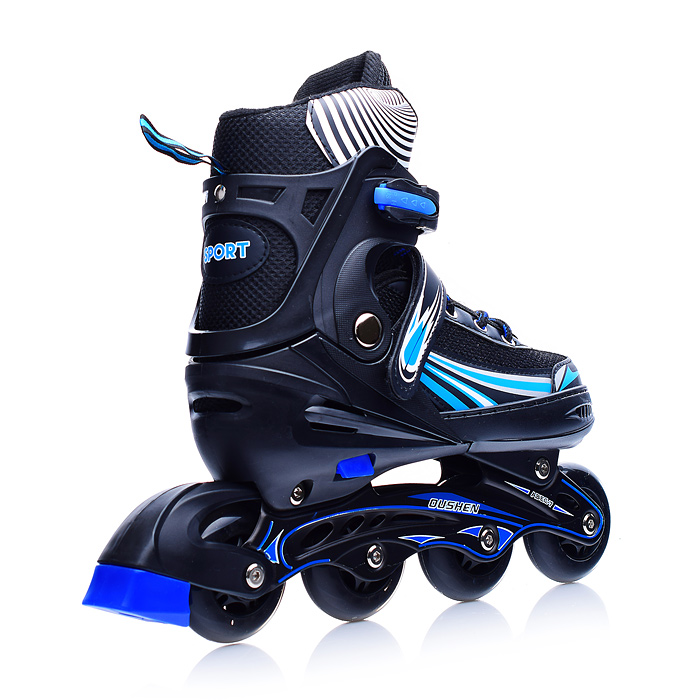 Фото к товару Роликовые коньки U001754Y раздвижные, PU колёса, черно-голубые, размер L, в сумке Роликовые коньки U001754Y раздвижные, PU колёса, черно-голубые, размер L, в сумке