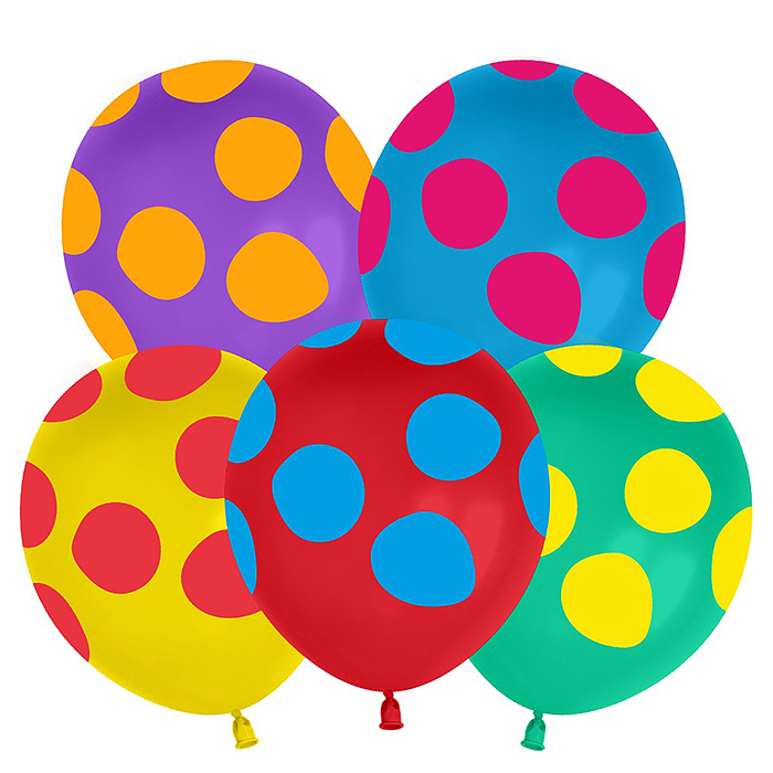 Шар (12''/30 см) Разноцветные точки, Ассорти, пастель, 5 ст, 25 шт. Шар (12''/30 см) Разноцветные точки, Ассорти, пастель, 5 ст, 25 шт.