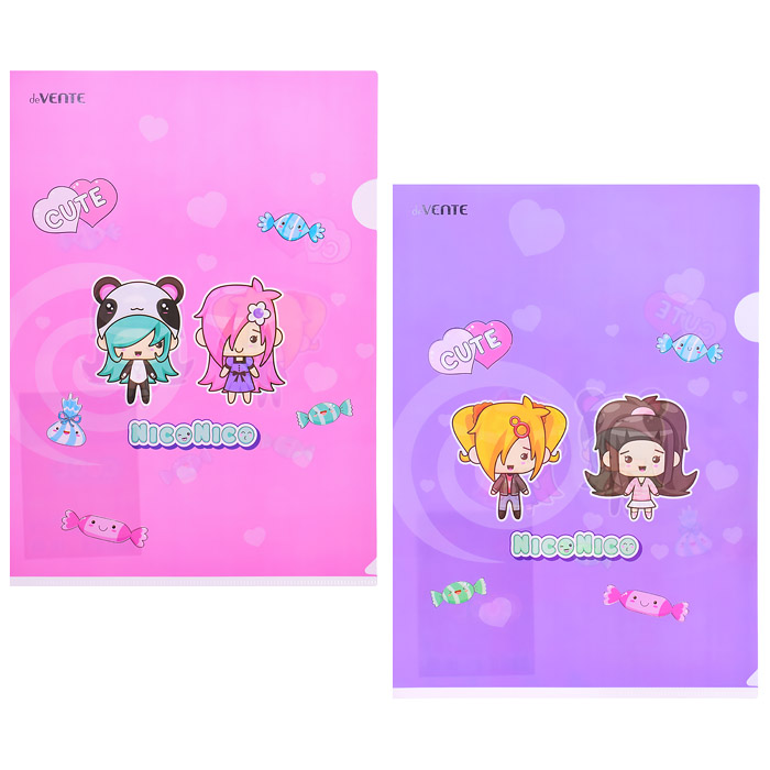 Папка-уголок "NicoNico" A4 (220x310 мм) 180 мкм, непрозрачная с рисунком, тиснение фольг