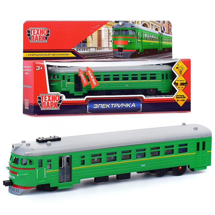 Модель металл Электричка 19 см, (свет-звук, двери, зеленый) инерц, в коробке Модель металл Электричка 19 см, (свет-звук, двери, зеленый) инерц, в коробке