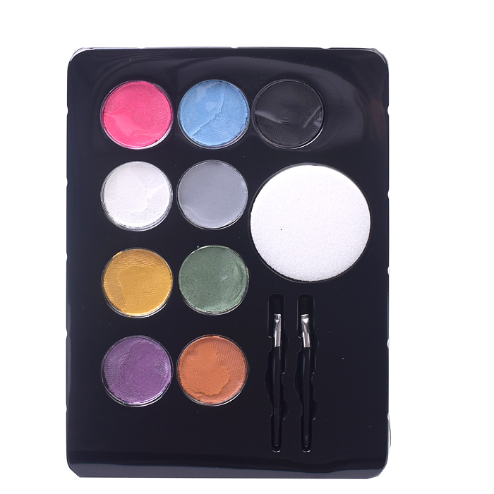 Фото к товару Набор для грима лица и тела, краски на водной основе (8 цветов металлик + 1 классический цв Набор для грима лица и тела, краски на водной основе (8 цветов металлик + 1 классический цв