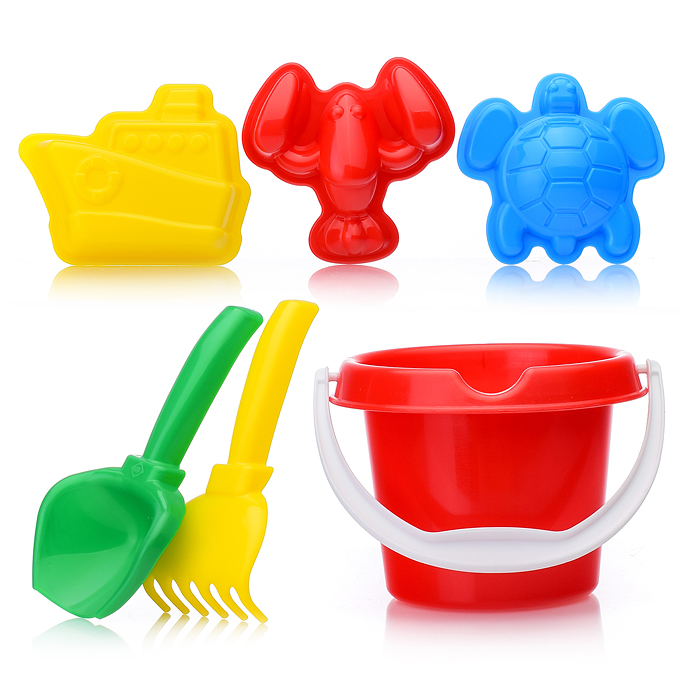 Песочный набор "Пляжный" ( 3 формочки, совок, грабли, ведро)