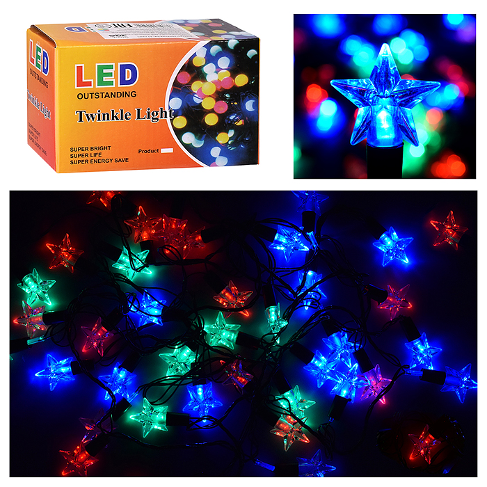 Электрогирлянда "Звёздочки" 6м, 40 ламп, цвет: цветная Электрогирлянда "Звёздочки" 6м, 40 ламп, цвет: цветная