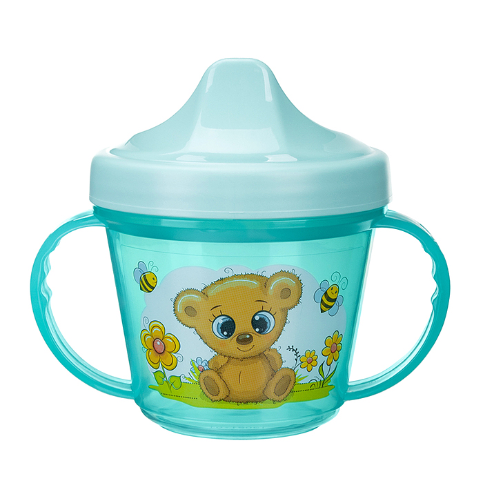 Поильник с ручками и декором, 200мл (Зеленый)