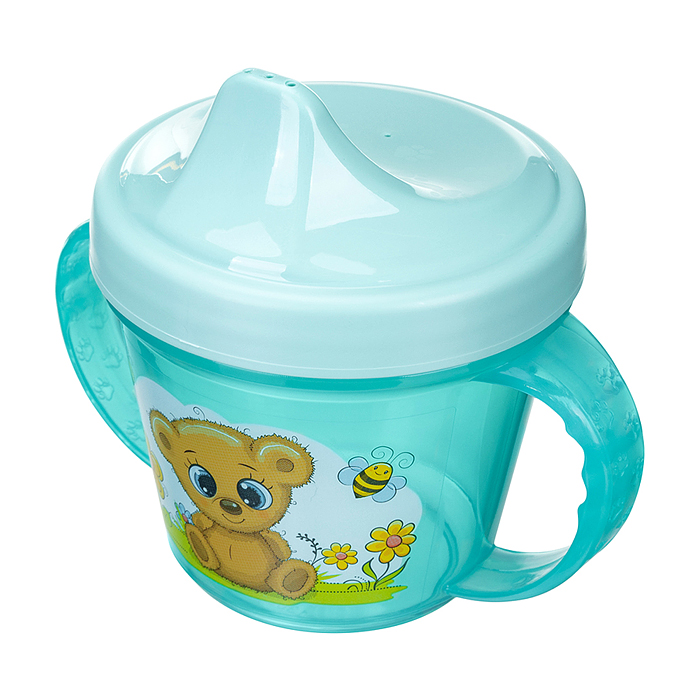 Поильник с ручками и декором, 200мл (Зеленый)