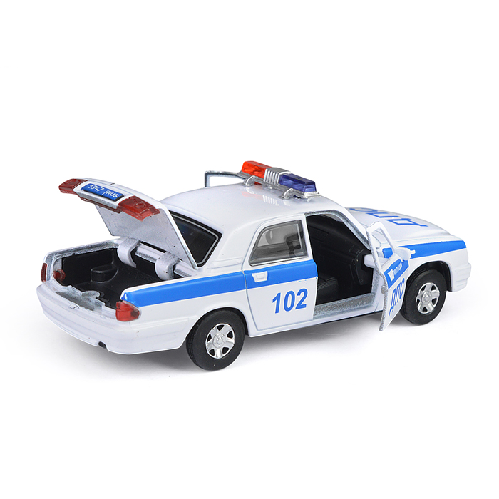 Фото к товару Машина металл ГАЗ -31105 «Волга» Полиция 12,3 см, (дв, баг, свет-звук) инерц., в коробке Машина металл ГАЗ -31105 «Волга» Полиция 12,3 см, (дв, баг, свет-звук) инерц., в коробке