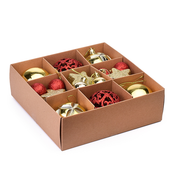 Набор новогодних украшений S2007 "Шарики и звездочки" 3-6см*27шт