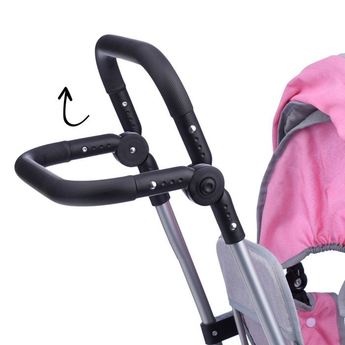 Коляска для кукол 9386 для двойни, металлическая, прогулочная, с тентом, с корзиной, цвет серо-розов