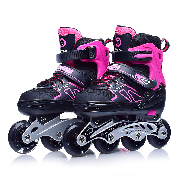 Роликовые коньки U001751Y раздвижные, PU колёса со светом, размер S, черно-розовые, в сумке