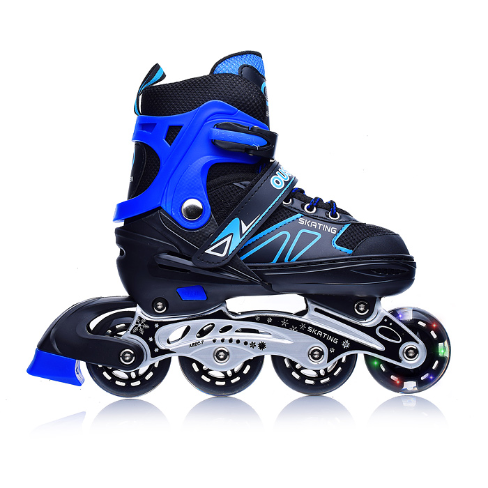 Фото к товару Роликовые коньки U001752Y раздвижные, PU колёса со светом, размер M, черно-синие, в сумке Роликовые коньки U001752Y раздвижные, PU колёса со светом, размер M, черно-синие, в сумке