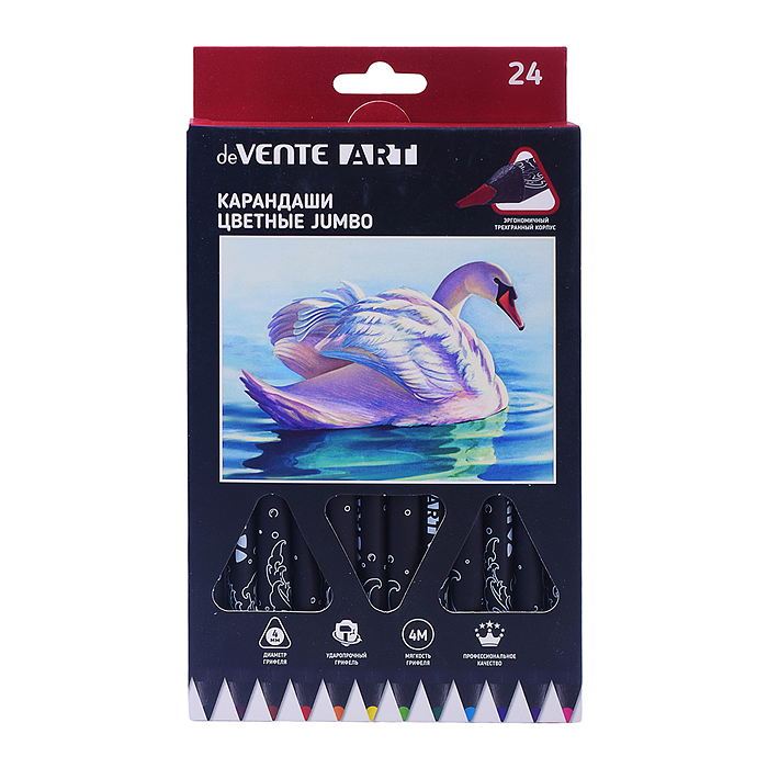 Фото к товару Карандаши цветные "Jumbo Art" 24 цвета, диаметр корпуса 10 мм, диаметр грифеля 4 мм, трехгр Карандаши цветные "Jumbo Art" 24 цвета, диаметр корпуса 10 мм, диаметр грифеля 4 мм, трехгр