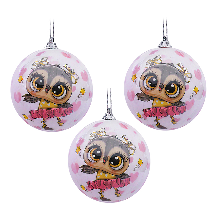 Набор елочных шаров S1807 "Совушки" (8см*3шт) Набор елочных шаров S1807 "Совушки" (8см*3шт)