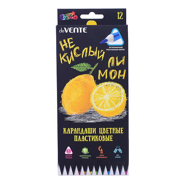 Фото к товару Карандаши цветные пластиковые "Juicy Black" 12 цв., 2М, диаметр грифеля 3 мм, трёхгранный Карандаши цветные пластиковые "Juicy Black" 12 цв., 2М, диаметр грифеля 3 мм, трёхгранный
