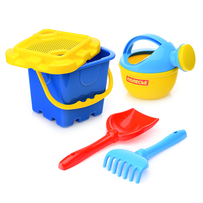 Набор №284: ведро-крепость большое, ситечко-крепость большое, лопатка №5, грабельки №5, лейка малая 