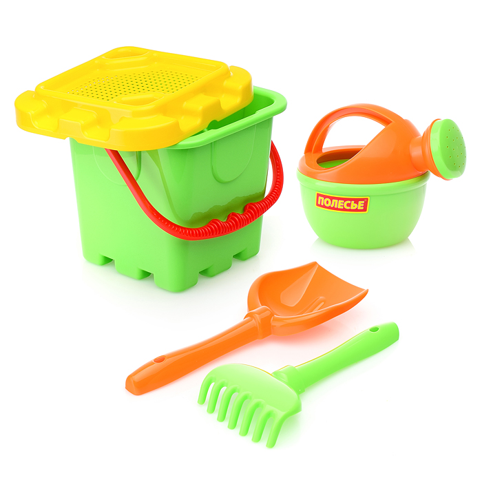 Набор №284: ведро-крепость большое, ситечко-крепость большое, лопатка №5, грабельки №5, лейка малая 