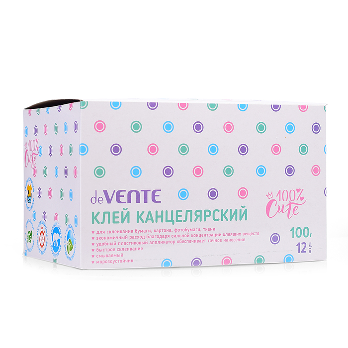 Клей канцелярский "100% Cute" на водной основе 100 г в пластиковой бутылочке с пластиковым 