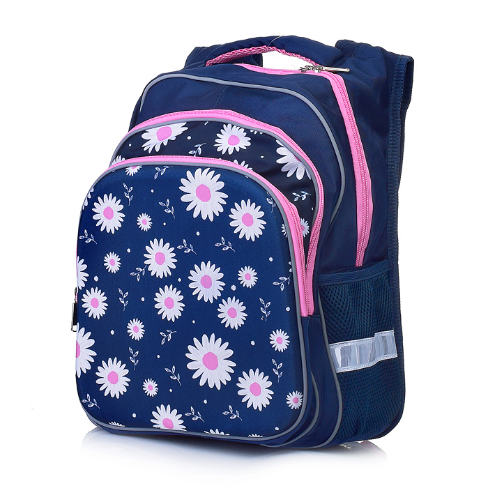 Рюкзак "Ромашки" 20 л., синий 38х29х18см., 2 отд. молния д/девочек