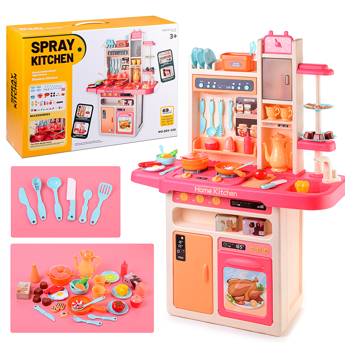 Игровой набор кухня 889-240 "Гурман" (свет, звук, пар) 69 предметов, в коробке