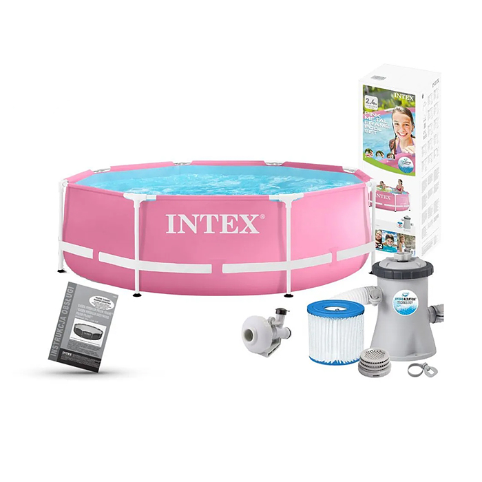 Фото к товару Бассейн каркасный Metal Frame Pool, с фильтром, розовый, от 6 лет, 28292NP INTEX Бассейн каркасный Metal Frame Pool, с фильтром, розовый, от 6 лет, 28292NP INTEX
