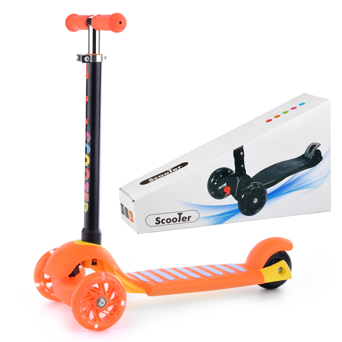 Самокат U038265Y 3-х кол., оранжевый, светящиеся колёса, PU, ABEC 7, в коробке