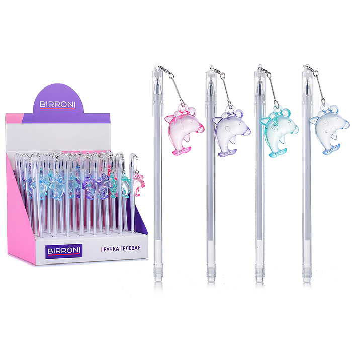 Ручка гелевая синяя 0,5  с подвесом "Дельфин"