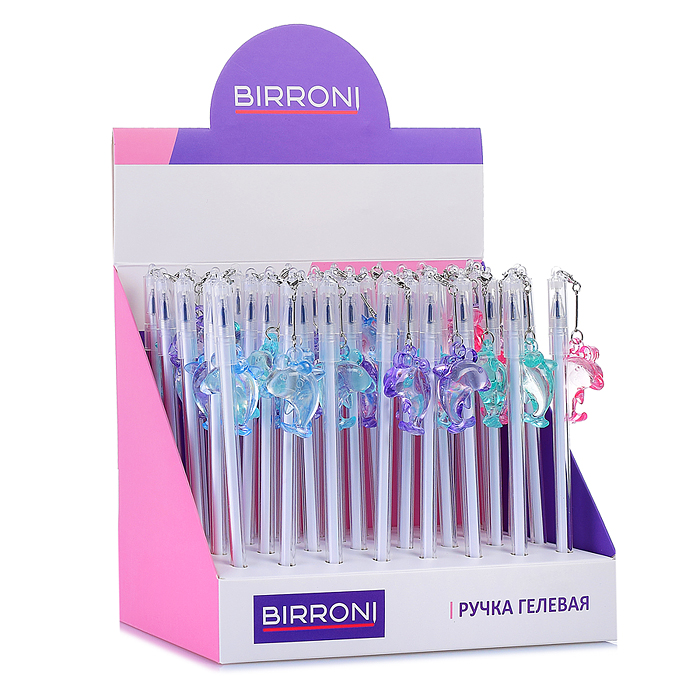 Ручка гелевая синяя 0,5  с подвесом "Дельфин"