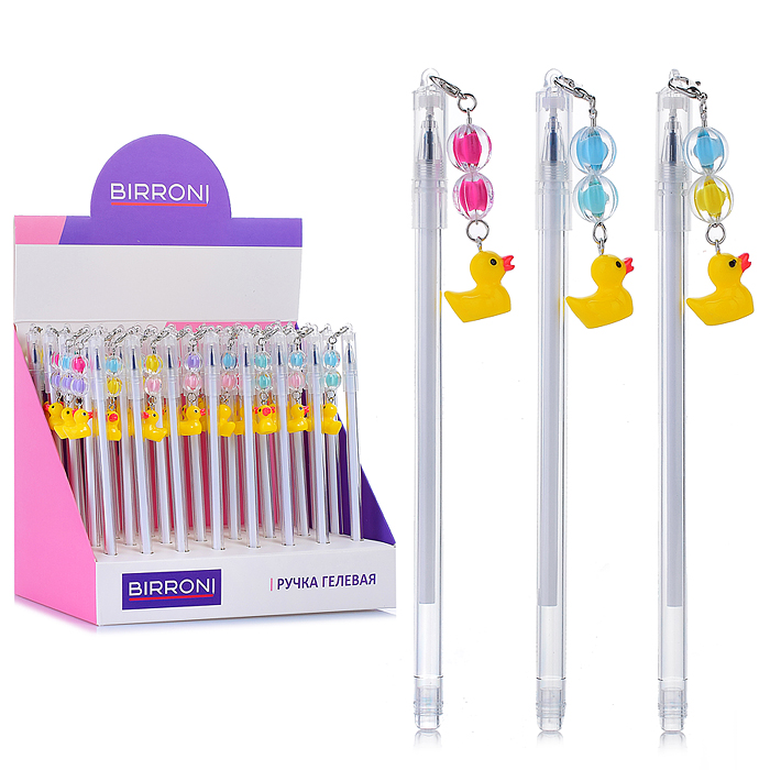 Ручка гелевая синяя 0,5 с подвесом "Уточка"