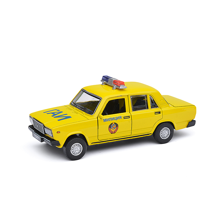Фото к товару Машина металл ВАЗ-2107 Полиция 12 см, (св-зв, дв, баг,ин, желтый) инерц., в коробке Машина металл ВАЗ-2107 Полиция 12 см, (св-зв, дв, баг,ин, желтый) инерц., в коробке