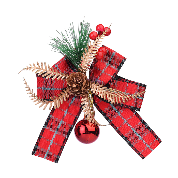 Фото к товару Набор новогодних украшений S2204 "Бантики с шишками" красные Набор новогодних украшений S2204 "Бантики с шишками" красные