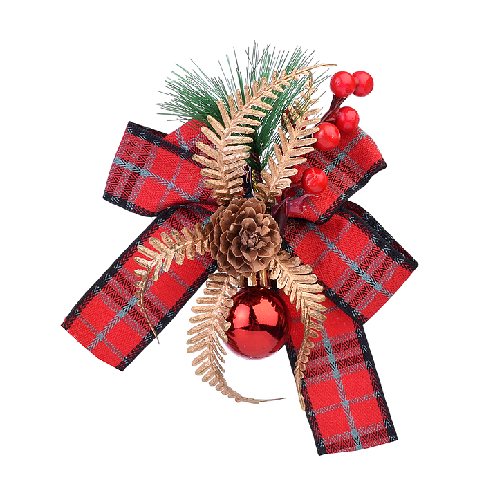 Фото к товару Набор новогодних украшений S2204 "Бантики с шишками" красные Набор новогодних украшений S2204 "Бантики с шишками" красные