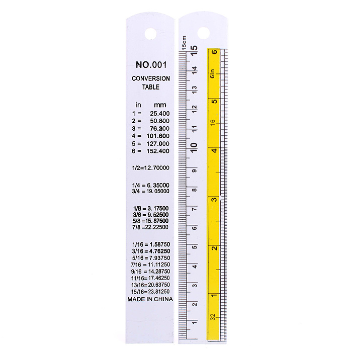 Линейка - шпаргалка 15 см, алюминевая, 2 шкалы см/дюйм, пакет ПВХ