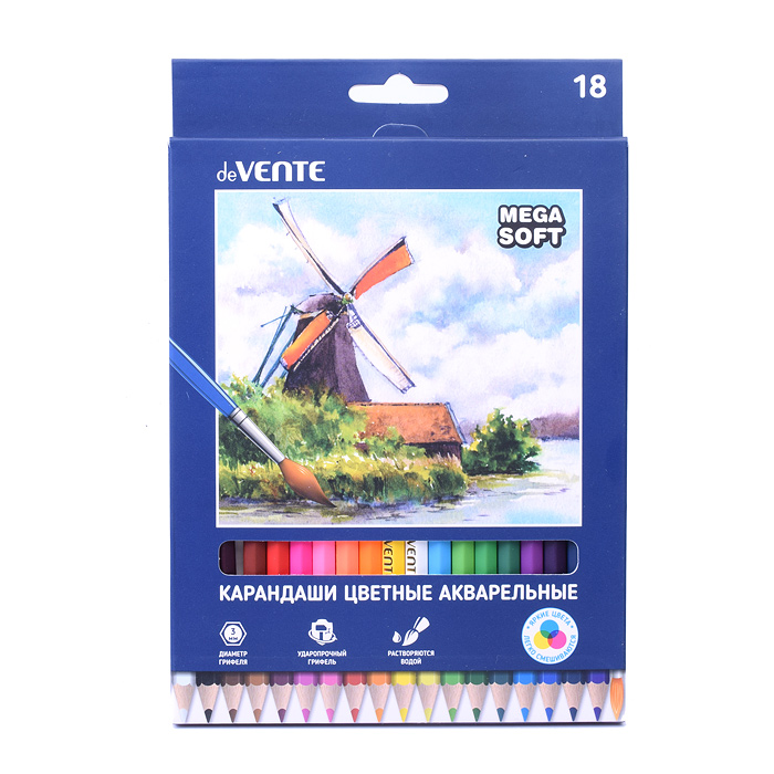 Фото к товару Карандаши цветные акварельные "Trio Mega Soft" 18 цветов, 3М, диаметр грифеля 3 мм, шестигр Карандаши цветные акварельные "Trio Mega Soft" 18 цветов, 3М, диаметр грифеля 3 мм, шестигр