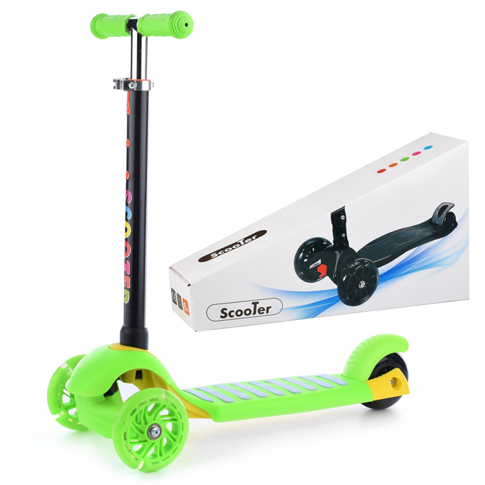 Самокат U038260Y 3-х кол., зелёный, светящиеся колёса, PU, ABEC 7, в коробке