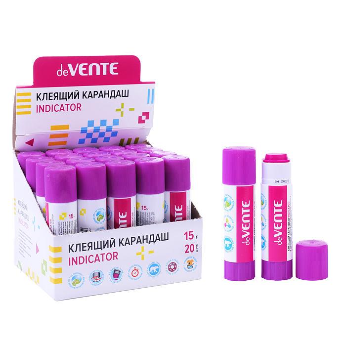 Клеящий карандаш PVA основа "Indicator" 15 г круглый фиолетовый (при высыхании - прозрачный Клеящий карандаш PVA основа "Indicator" 15 г круглый фиолетовый (при высыхании - прозрачный
