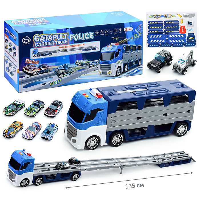 Машина T907A "Трейлер-катапульта" в коробке (синий) Машина T907A "Трейлер-катапульта" в коробке (синий)