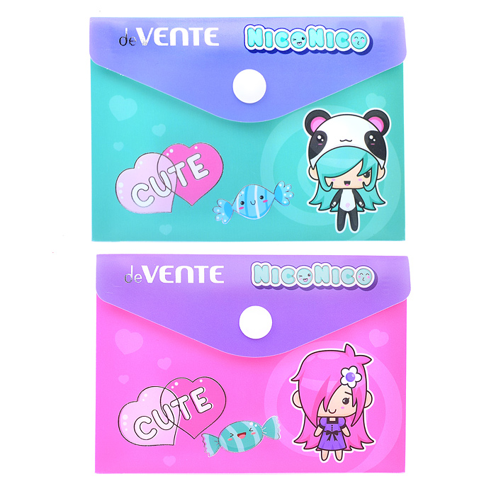 Папка-конверт на кнопке "NicoNico" A7 (105x74 мм) 180 мкм, непрозрачная с рисунком, тисн